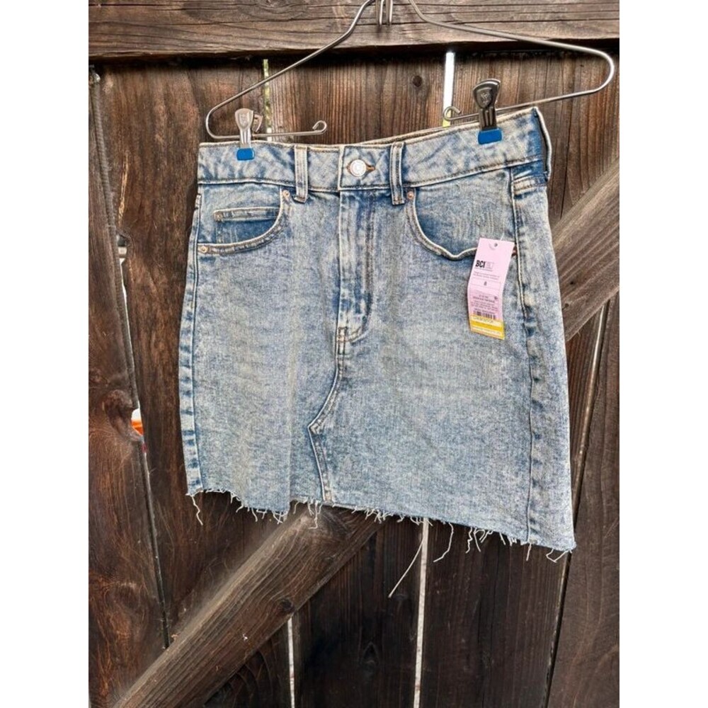 light blue acid-wash denim mini skirt from Wild Fable